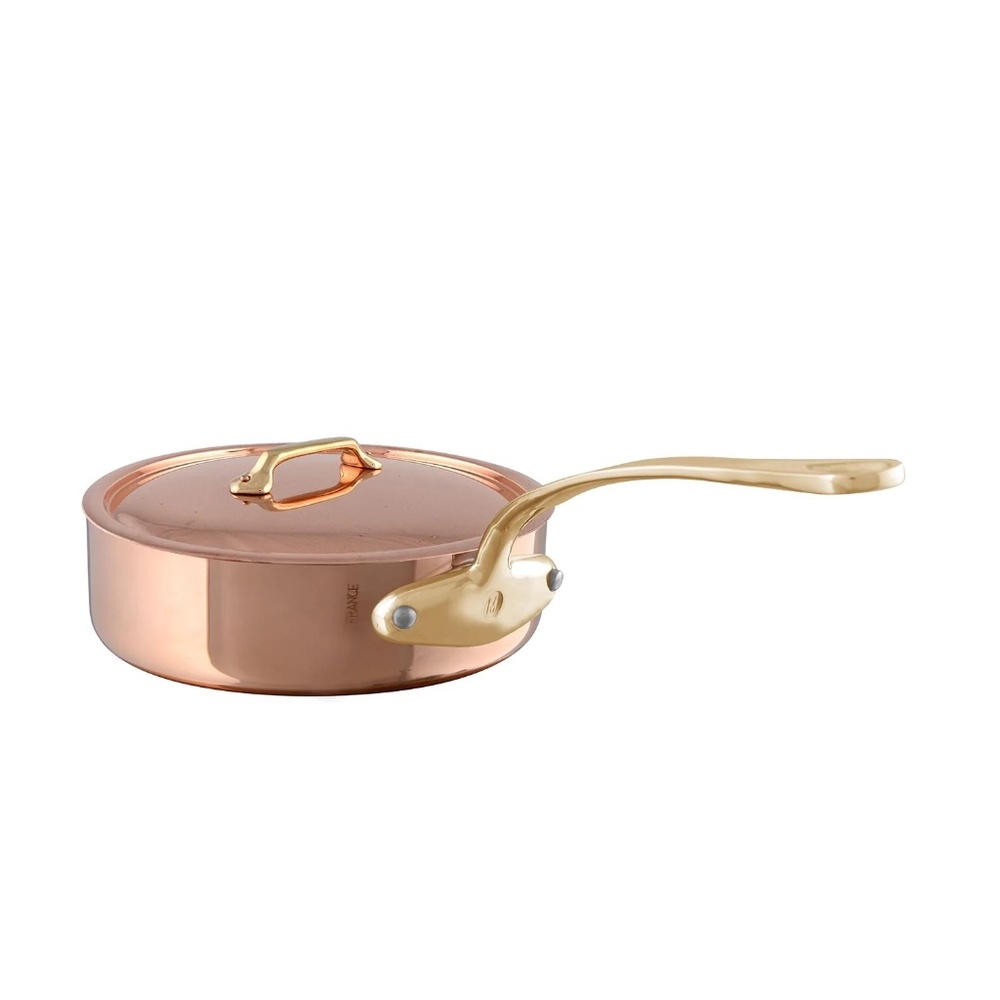 Mauviel M'Heritage 200 B Saute Pan With Lid, Brass Handle, 3.3-Qt